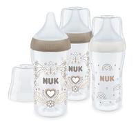 NUK Set biberon Perfect Match | 3+ mesi | Si adatta al palato del bambino | Controllo temperatura | Sfiato anti-colica | 260 ml | Senza BPA | Tettarella media in silicone | Arcobaleno e cuori | 3 pz