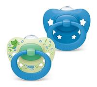 NUK Signature ciuccio | 18-36 mesi | Calma il 95% dei bambini | Succhietti a forma di cuore in silicone senza BPA | Custodia compresa | Stelle blu | 2 pezzi