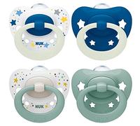 NUK Signature Day & Night ciuccio | 0-6 mesi | Calma il 95% dei bambini | Succhietti a forma di cuore in silicone senza BPA | Glow-in-the-dark | Stelle | 4 pezzi