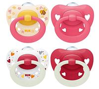NUK Signature Day & Night ciuccio | 18-36 mesi | Calma il 95% dei bambini | Succhietti a forma di cuore in silicone senza BPA | Glow-in-the-dark | Cuori | 4 pezzi