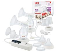 NUK Soft & Easy - Pompa elettrica doppia per latte | con batteria e inserti morbidi sul seno | incl. biberon NUK Perfect Match da 150 ml | 1 pezzo
