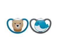NUK Ciucci 0-6 Mesi Space, 1 ciuccio grigio + 1 ciuccio blu