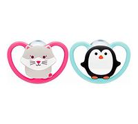 NUK Space Tetine per neonati, 18-36 mesi, ciuccio con aperture extra larghe per pelli sensibili, in silicone senza BPA, zebra, confezione da 2
