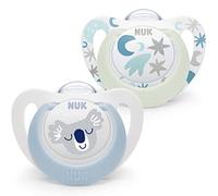 NUK Star Ciuccio per bambini | 0-6 Mesi | Succhietti notte e giorno | silicone senza bpa | Accettato dal 99% dei bambini | Blu | 2 Pezzi