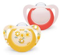 NUK Star Ciuccio per bambini | 6-18 Mesi | Succhietto in Silicone senza BPA | Accettato dal 99% dei bambini | Fiori Gialli | 2 Pezzi