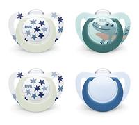 NUK Star Day & Night ciuccio | 18-36 mesi | Calma il 99% dei bambini | Succhietti in silicone senza BPA | Glow-In-The-Dark per trovarli la notte | Coccodrillo | 4 pezzi