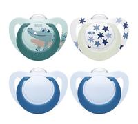 NUK Star Day & Night ciuccio | 6-18 mesi | Calma il 99% dei bambini | Succhietti in silicone senza BPA | Glow-In-The-Dark per trovarli la notte | Coccodrillo | 4 pezzi