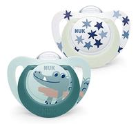 Nuk Star night & day - Ciuccio per neonati, 18-36 mesi, ciucci fosforescenti, silicone senza BPA, coccodrillo verde, 2 pezzi
