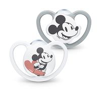 NUK Tettarella Space | 0-6 mesi | Ciuccio con aerazioni extra larghe | Silicone senza BPA | Disney Mickey Mouse, grigio e bianco | 2 pezzi