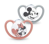 NUK Tettarella Space | 6-18 mesi | Ciuccio con aerazioni extra larghe | Silicone senza BPA | Disney Topolino e Minnie Mouse, Grigio e Rosa | 2 pezzi