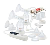 NUK Tiralatte elettrico doppio Soft & Easy | Coppe morbide 100% silicone | Piccolo, leggero e silenzioso | Batteria ricaricabile per il trasporto | Coppe da 24 mm e 27 mm | 2 x Biberon Perfect Match