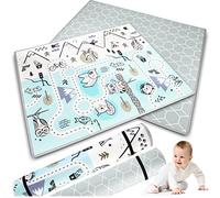 Nukido Tappetino da gioco double face, per gattonare, per la cameretta dei bambini, per gattonare, pieghevole, per bambini, giocattolo per bambini, 0-6 mesi, blu, 150 x 180 x 1,5 cm
