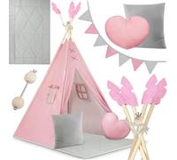 Nukido, Teepee - Tenda per bambini, colore rosa, con ghirlanda, cuscini, tappetino grande, stabilizzatore