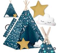 Nukido Tenda per bambini Tipi in cotone, struttura in legno, design incantevole, facile da pulire, 120 x 120 x 165 cm, luci blu, 740121