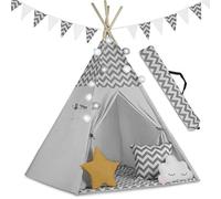 Nukido Tipi Tenda per bambini in cotone - Giocattoli per interni ed esterni - Finestra due cuscini - Tappetino isolante - Lampada LED - Tenda indiana in legno di pioppo, 120 x 120 x 165 cm, grigio