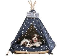 NUKied Tenda a tepee per animali domestici, 61 cm, portatile, per interni, con cuscino spesso, lavabile, motivo a stelle, per cuccioli e gatti