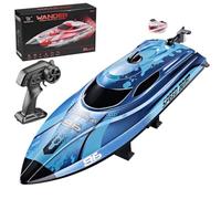 NULA Barca da corsa radiocomandata per lago, piscina e laghetto, 2,4 GHz, con 25 km/h, funzione automontante, illuminazione a LED e controllo proporzionale, blu, 4 batterie
