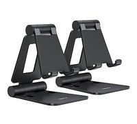 NULAXY Supporto pieghevole doppio telefono da scrivania, confezione da 2, regolabile compatibile con iPhone 14, 13, 12, 11, Xs XR X 8, Huawei, Samsung, tutti gli smartphone, nero e nero