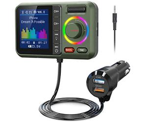Nulaxy Trasmettitore FM Bluetooth per Auto, BT5.0 con Grande Schermo a Colori, Supporto Chiamate in Vivavoce, Siri&Google, Lettore Musicale MP3 BASS&TRE Booster, Scheda TF/AUX-KM28 Verde