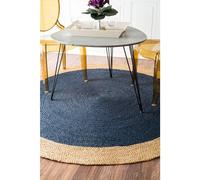 nuLOOM Fibre Naturali. Border Iuta Runner Area Rugs, Juta, Blue, 8' Round