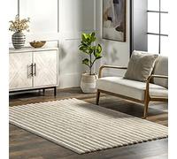 nuLOOM Kai - Tappeto a righe in finto coniglio, lavabile in lavatrice, 4 x 6 cm, colore: Beige