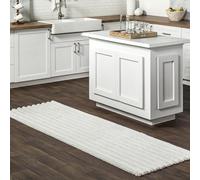 nuLOOM Kai - Tappeto runner a righe in finto coniglio, lavabile in lavatrice, 60 x 15,2 cm, colore: bianco