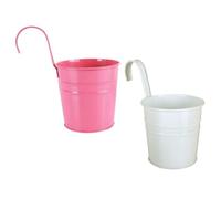 NULYLU 2 Pezzi Secchielli in Ferro Bianco per Piante e Fiori Finti, Appendiabile e Pratico per Balcone e Ringhiera Interna, Decorazione da Giardino