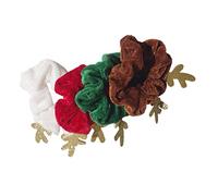 NULYLU 4pezzi Elastic Scrunchies Christmas Hair Ties with Cute Antler Design for Women and Girls Soft Plush Ponytail Holders and Colors