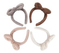 NULYLU 4pezzi Winter Hair Headbands for Makeup and Spa Cute Plush Ear Accessories Grey Creative Hairwear for Girls and Women