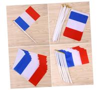 NULYLU 50 Pezzi Bandiere Francesi Mini Asta Bianca e Punta Dorata, Leggere e Portatili, per Piccole Parate e Partite di Calcio, Dimensioni 14x21 Cm