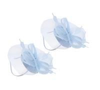 NULYLU Cappello Fascinator da Banchetto per Sposa in Garza Leggera con Velo e Fiore, Accessori per Chioma Donna per Matrimoni, Feste e Tea Party, Set 2 Pezzi Sfumatura Azzurra