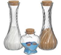 NULYLU Kit Rito Sabbia Matrimonio 3 Bottiglie Vetro Trasparente a Vite e Cuore Tappo Sughero per Cerimonia Nuziale Set Decorativo
