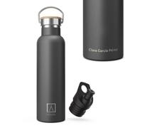 NUMADA-Bottiglia personalizzata con nome nero 600ml in acciaio inossidabile con rivestimento in ceramica | 24H freddo e 12H caldo | Bocca larga | Senza BPA | Include 2 cappellini (1 sport) e borsa