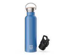 Numada - Bottiglia termica in acciaio inox 600ml Blu con due pareti sottovuoto e rivetti in ceramica, mantiene fresca 24H e calore 12H | Bocca lunga | Senza BPA | Include 2 spine (1 sport)