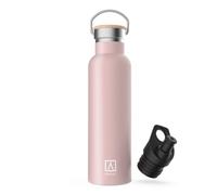 Numada - Bottiglia termica in acciaio inox 600ml Rosa con due pareti sottovuoto e rivetti in ceramica, mantiene fresca 24H e calore 12H | Bocca lunga | Senza BPA | Include 2 spine (1 sport)