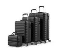 NUMADA - Set di valigie 4pzs (53/63/75cm) e borsa da toilette Nero, ABS Resistente, Leggero con 4 ruote doppie e lucchetto combinazione laterale