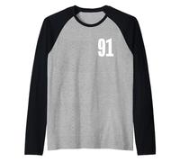Number Ninety One #91 - Uniforme per Squadre Sportive, Compleanno 91 Maglia con Maniche Raglan