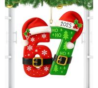 Number Ornaments, 2D Acrylic Holiday Decoration, With Santa Hat Christmas Tree Hangable Ornaments for Holiday Display, Acrylic Material With Printed Numbers, Ornament Set With Easy Hanging