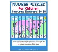 Number Puzzles for Children featuring Numbers 1 to 50: Teacher-created math puzzles for kindergarten - Supports math skills for kindergarten at home ... - Hands on math sequence puzzles for kids.