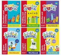 Numberblocks and Alphablocks Red Level 1 - 6 Workbooks Set Collection With Stickers - (Numberblocks Numbers and Counting, Adding and Subtracting, Puzzles and Games, Alphablocks Early Words & 2 More)
