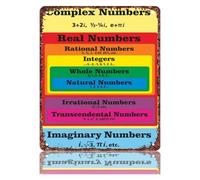 Numbers Chart Metal Sign Real Classification Math Poster Decor 8x12 Inch | Thoughtful gift for math educators combines practical reference with retro aesthetic