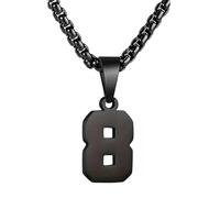 NUMBERS® | Collana Nera da 30 cm con Numero 8 | Ciondolo e Catenina in Acciaio Inossidabile | Mostra il tuo Numero Sportivo Preferito | Regalo per Appassionati di sport Americani | OriginalCorner®