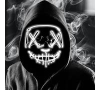 Numbudh Maschera LED di Halloween luminosa, 3 modalità di illuminazione, rosso verde blu, 21 cm x 17,5 cm (bianco)