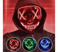 Numbudh Maschera LED di Halloween luminosa, 3 modalità di illuminazione, rosso verde blu, 21 cm x 17,5 cm (rosso)