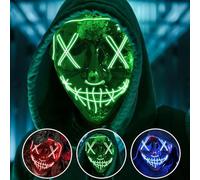 Numbudh Maschera LED di Halloween luminosa, 3 modalità di illuminazione, rosso verde blu, 21 cm x 17,5 cm (verde)