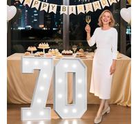 Numeri 70 illuminati a LED, da 1,9 m, liberamente combinabili fai da te, con luce bianca fredda, per compleanni, lauree, proposte di matrimonio, fidanzamento, feste, sfondo, decorazione, 100 cm