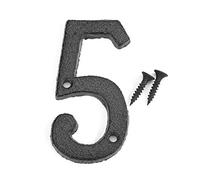 Numeri civici e porte da 0 a 9 in ghisa, 7,6 cm, con finitura anticata, stile rustico, da avvitare per porte e cancelli (numero 5)