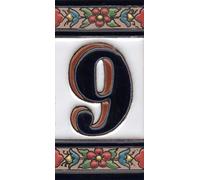 Numeri civici in ceramica con numeri e lettere rosse, blu e verde, motivo floreale, dimensioni: 11 cm x 5,5 cm (numero 9)