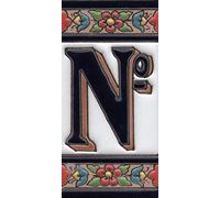 Numeri civici in ceramica con numeri e lettere rosse, blu e verde, motivo floreale, dimensioni: 11 cm x 5,5 cm, 2 a 7 cornici (senza segno)