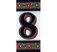 Numeri civici in ceramica con numeri e lettere rosse, blu e verde, motivo floreale, dimensioni: 11 cm x 5,5 cm (numero 8)